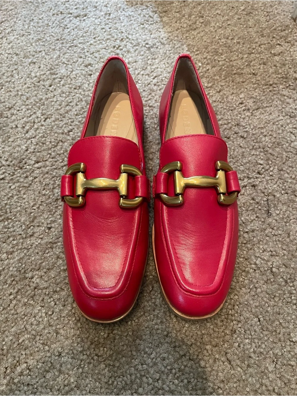 NWOT Boden Iris Red Leather Loafers with Gold-Tone Horsebit, Size 39 (8)